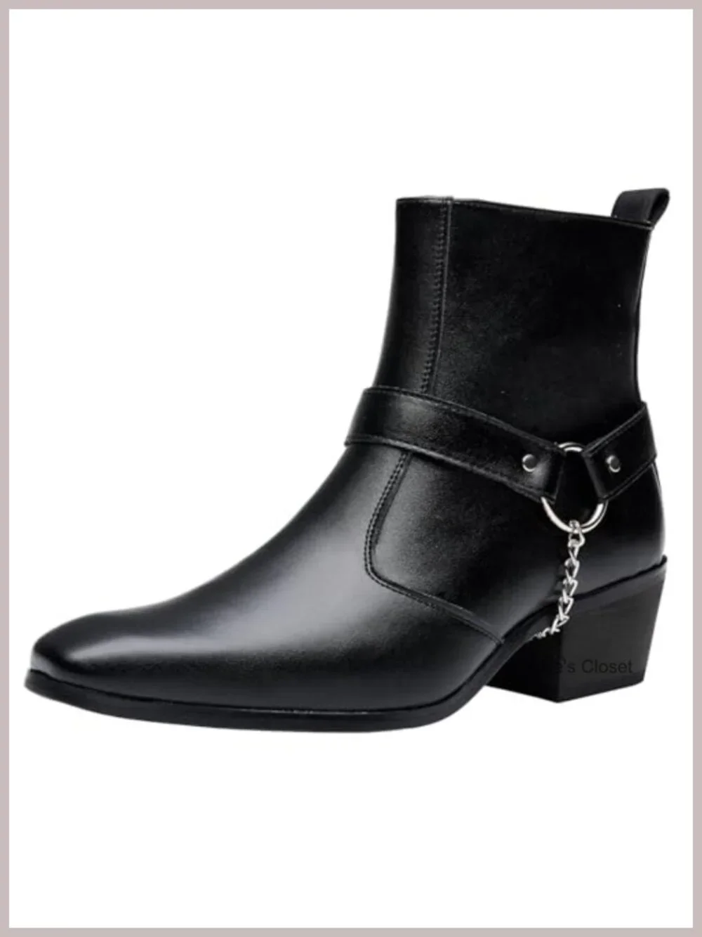 Men's Harness Chelsea Boots Faux Leather Square Toe Side Zipper Ankle